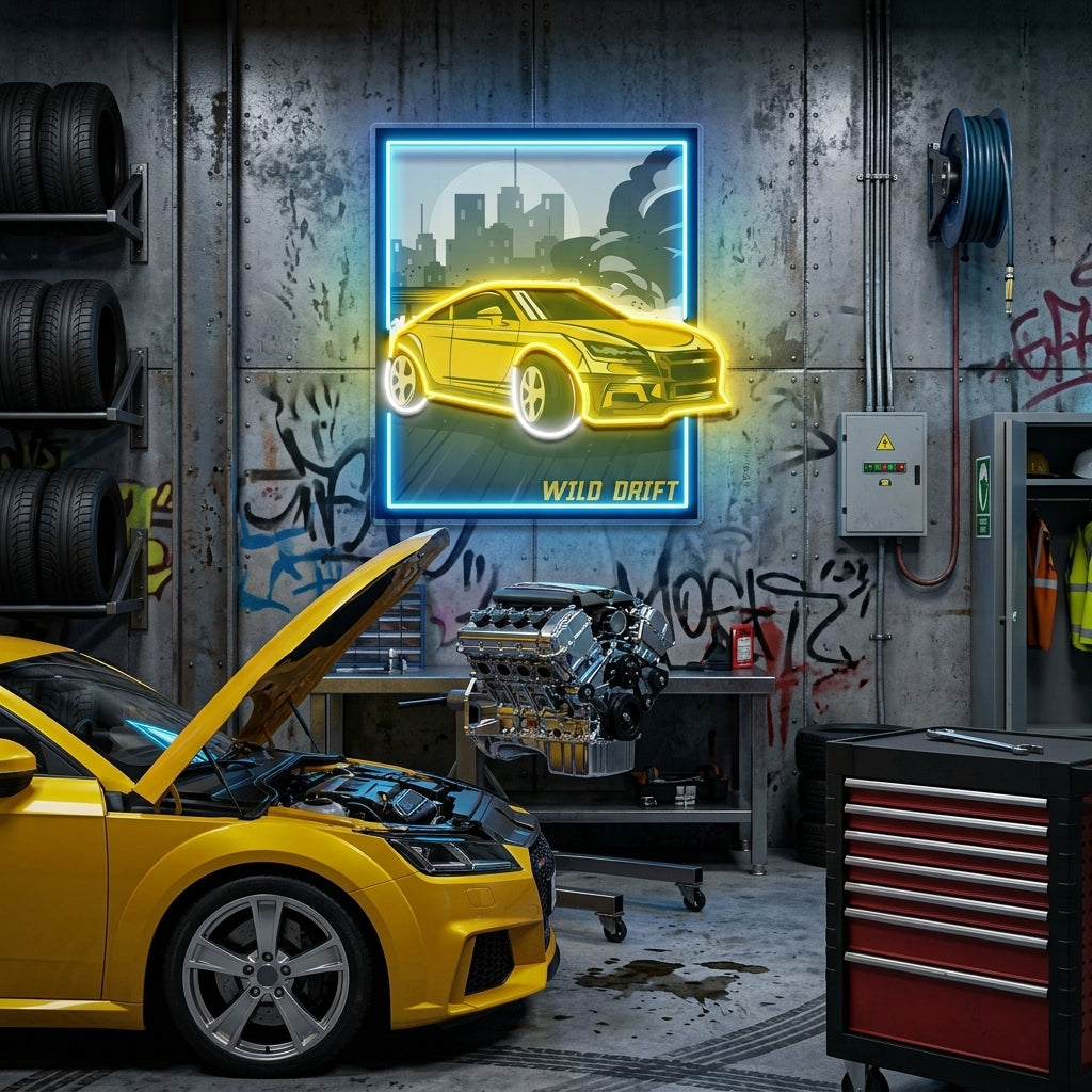 Wild Drift Yellow Car LED Neon Sign Light Pop Art