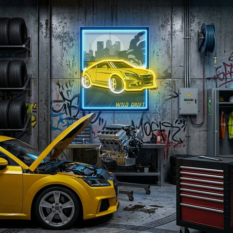 Wild Drift Yellow Car LED Neon Sign Light Pop Art