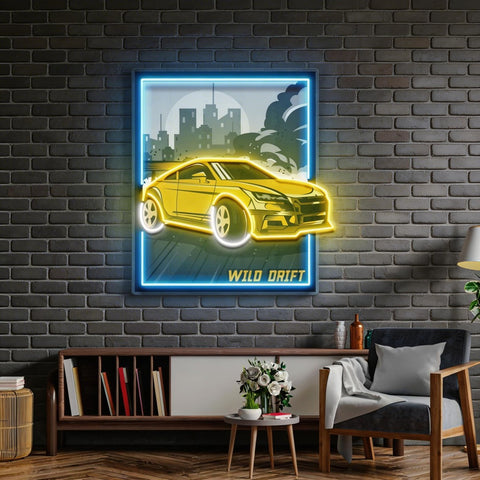 Wild Drift Yellow Car LED Neon Sign Light Pop Art