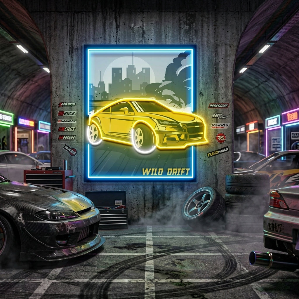 Wild Drift Yellow Car LED Neon Sign Light Pop Art