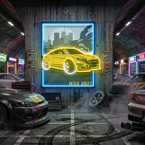 Wild Drift Yellow Car LED Neon Sign Light Pop Art