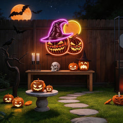 Witch And Moon Pumpkin Artwork Led Neon Sign Light