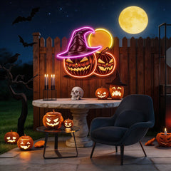 Witch And Moon Pumpkin Artwork Led Neon Sign Light