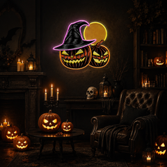 Witch And Moon Pumpkin Artwork Led Neon Sign Light