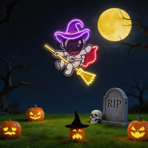 Witch Astronaut Halloween Artwork Led Neon Sign Light