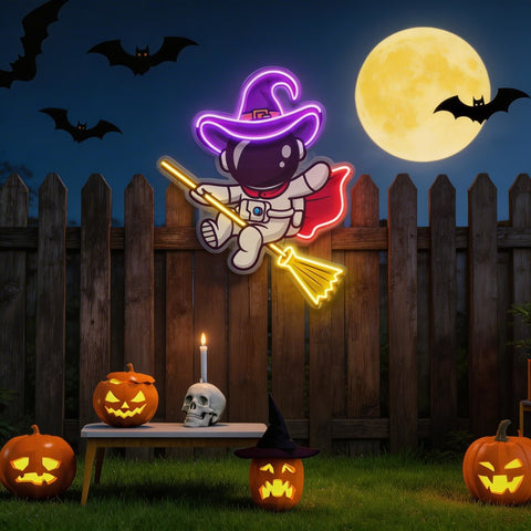 Witch Astronaut Halloween Artwork Led Neon Sign Light