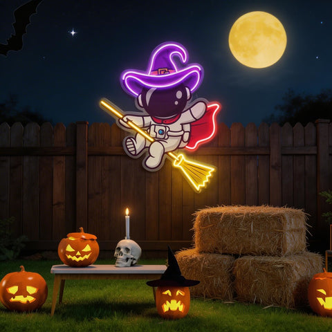 Witch Astronaut Halloween Artwork Led Neon Sign Light