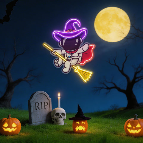 Witch Astronaut Halloween Artwork Led Neon Sign Light
