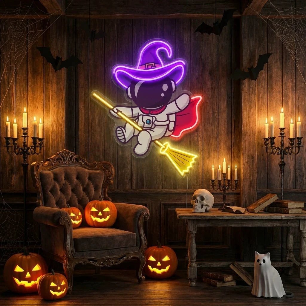 Witch Astronaut Halloween Artwork Led Neon Sign Light