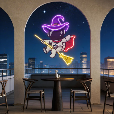 Witch Astronaut Halloween Artwork Led Neon Sign Light