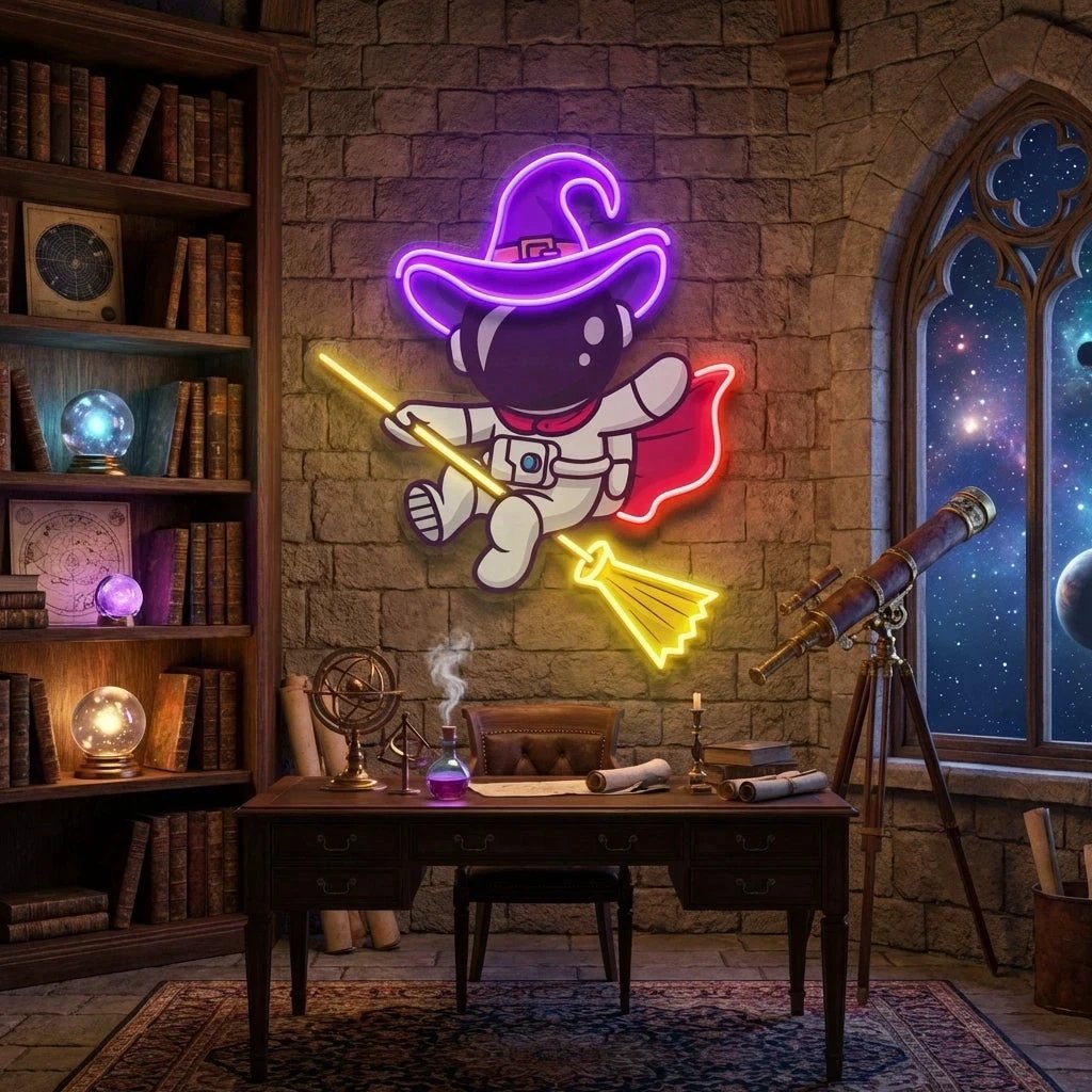 Witch Astronaut Halloween Artwork Led Neon Sign Light