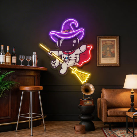 Witch Astronaut Halloween Artwork Led Neon Sign Light