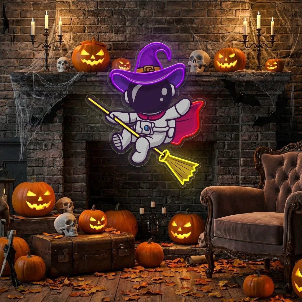 Witch Astronaut Halloween Artwork Led Neon Sign Light