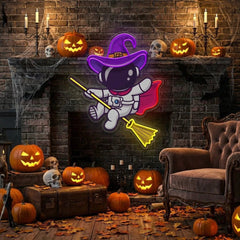 Witch Astronaut Halloween Artwork Led Neon Sign Light