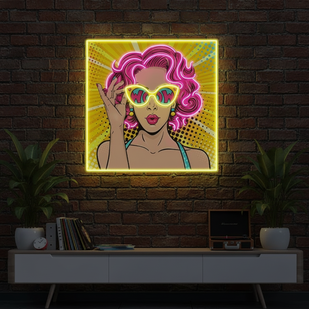 Wow Lady Pop Art LED Neon Sign Comic Pop Art Wall Decor