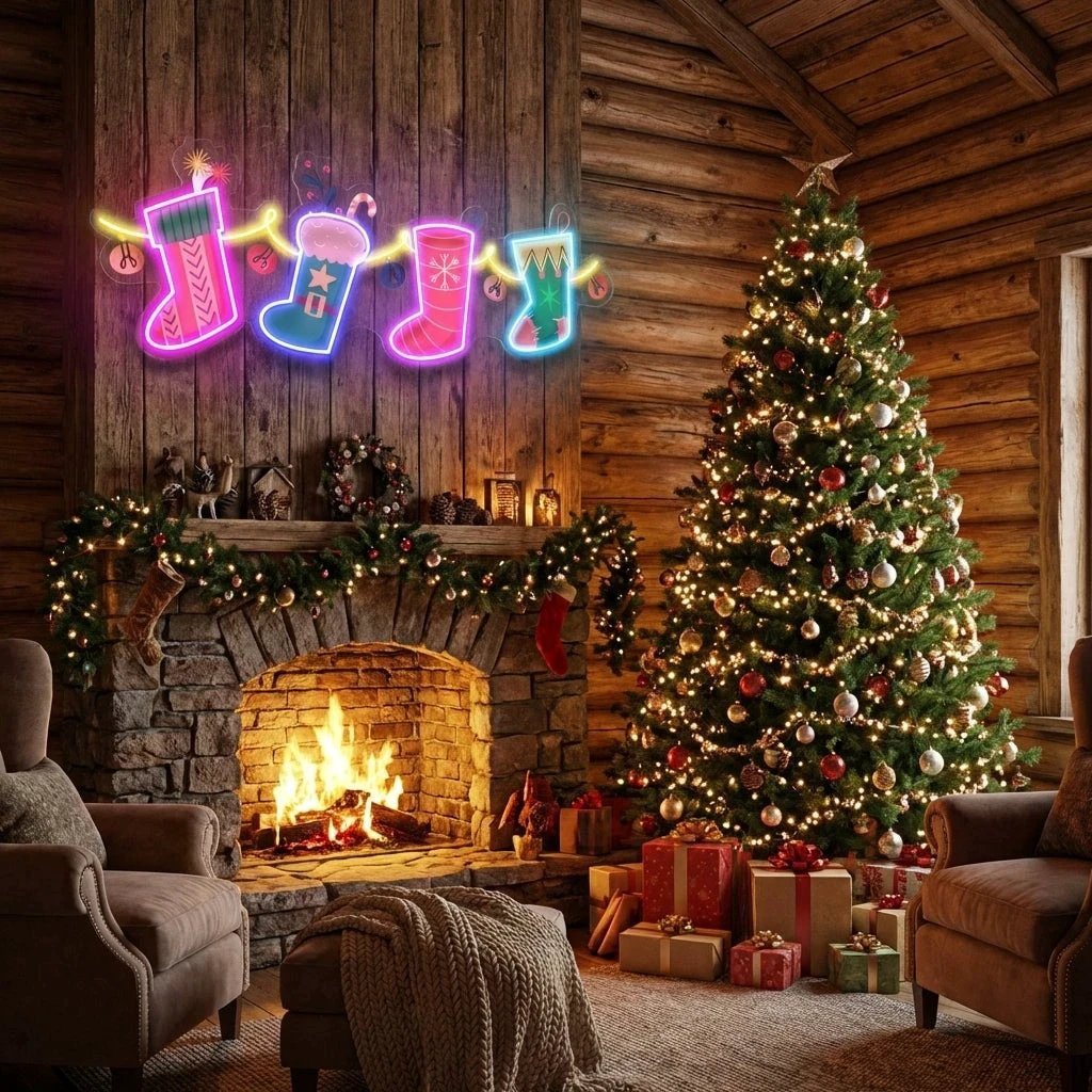 Xmas Socks Family Art Work Led Neon Sign Light