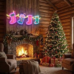 Xmas Socks Family Art Work Led Neon Sign Light