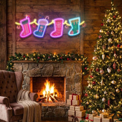 Xmas Socks Family Art Work Led Neon Sign Light