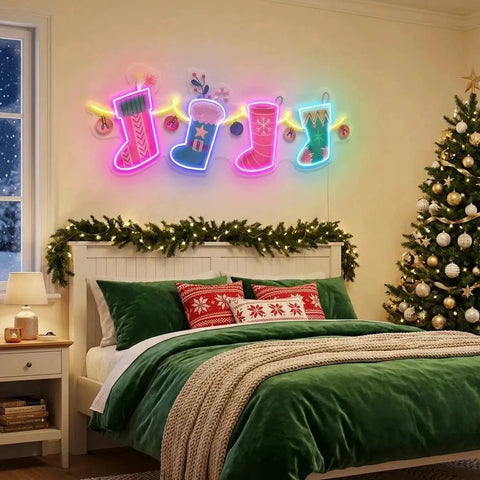 Xmas Socks Family Art Work Led Neon Sign Light