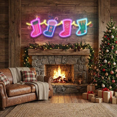 Xmas Socks Family Art Work Led Neon Sign Light