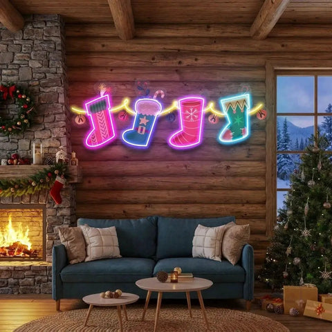Xmas Socks Family Art Work Led Neon Sign Light