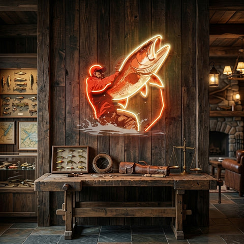 Young Man Fishing LED Neon Sign Light Pop Art