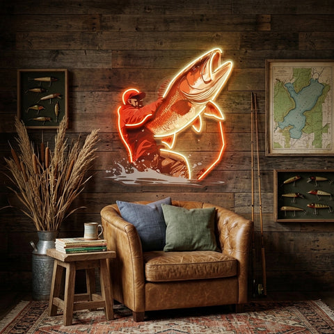 Young Man Fishing LED Neon Sign Light Pop Art
