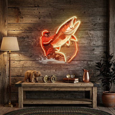 Young Man Fishing LED Neon Sign Light Pop Art