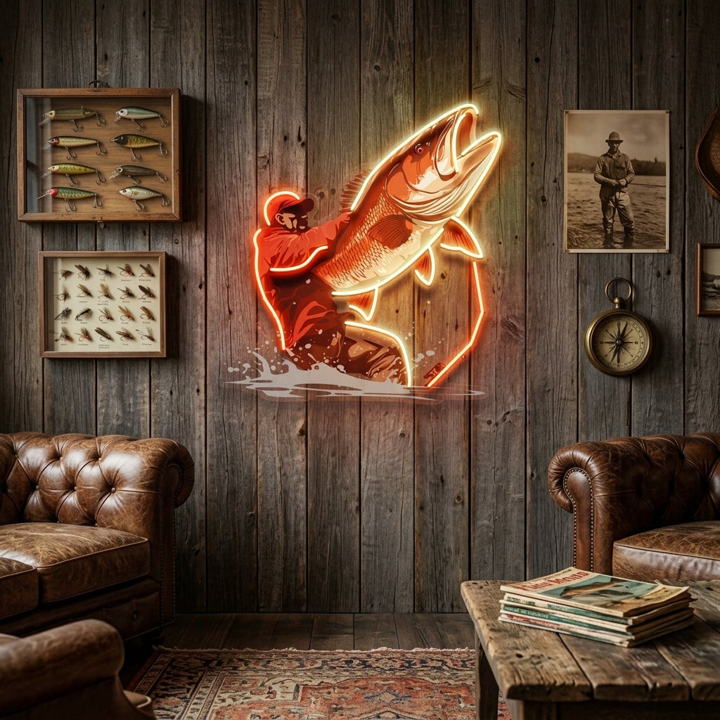 Young Man Fishing LED Neon Sign Light Pop Art