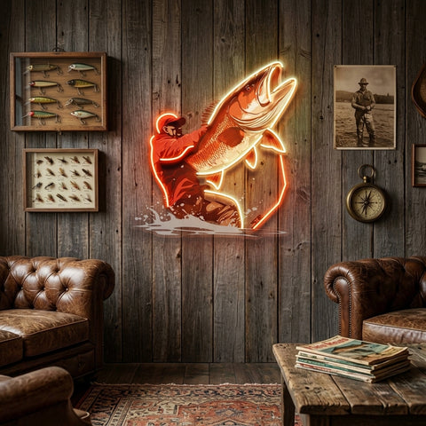 Young Man Fishing LED Neon Sign Light Pop Art