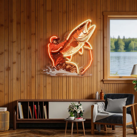 Young Man Fishing LED Neon Sign Light Pop Art