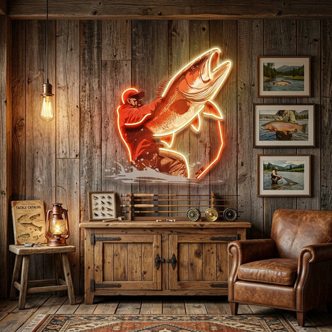 Young Man Fishing LED Neon Sign Light Pop Art