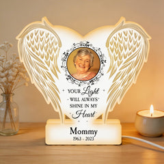 Your Light Will Always Shine In My Heart Memorial Gift - Personalized Custom Shape Photo Light Box
