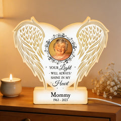 Your Light Will Always Shine In My Heart Memorial Gift - Personalized Custom Shape Photo Light Box