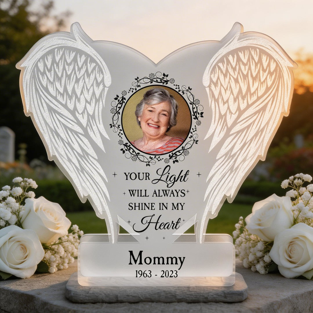 Your Light Will Always Shine In My Heart Memorial Gift - Personalized Custom Shape Photo Light Box