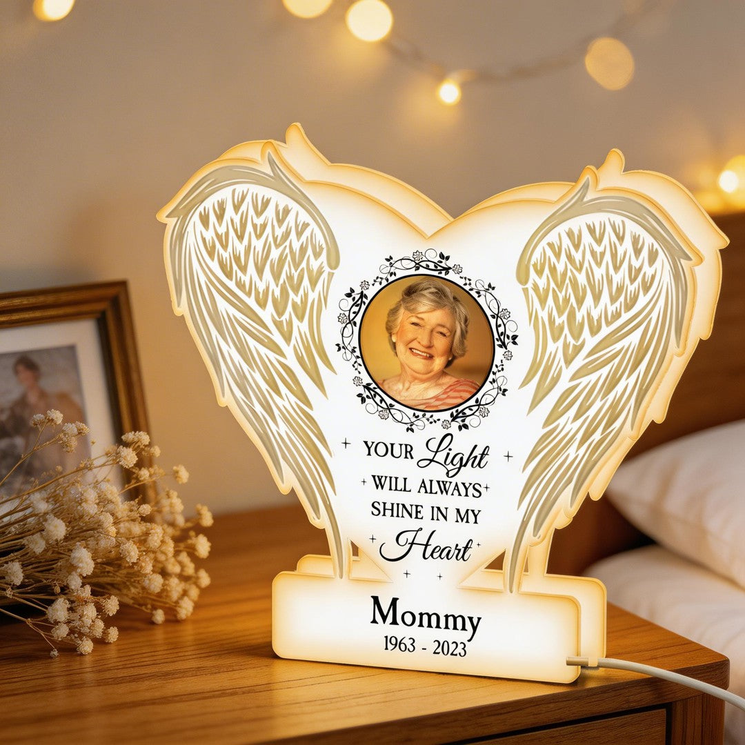 Your Light Will Always Shine In My Heart Memorial Gift - Personalized Custom Shape Photo Light Box