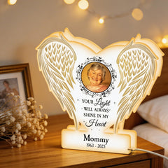 Your Light Will Always Shine In My Heart Memorial Gift - Personalized Custom Shape Photo Light Box
