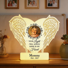 Your Light Will Always Shine In My Heart Memorial Gift - Personalized Custom Shape Photo Light Box