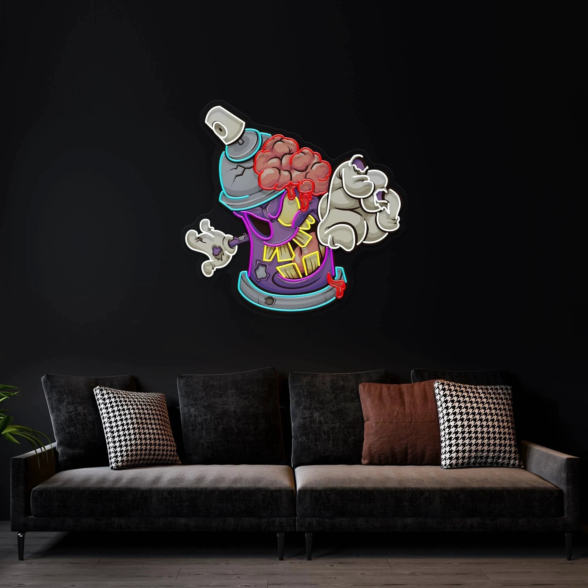 Zombie Spray Can Cartoon Artwork Led Neon Sign Light
