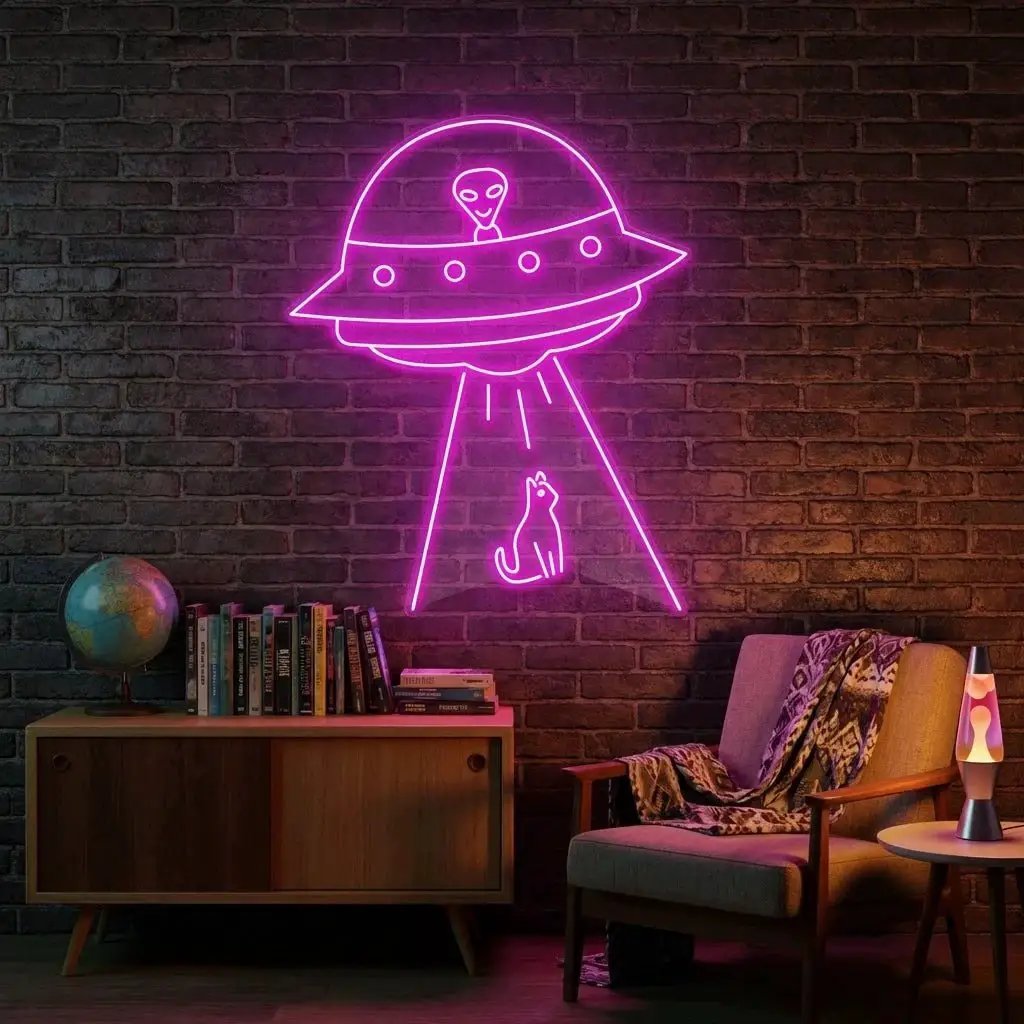 Alien Spaceship Led Neon Sign Light – Hot Pink