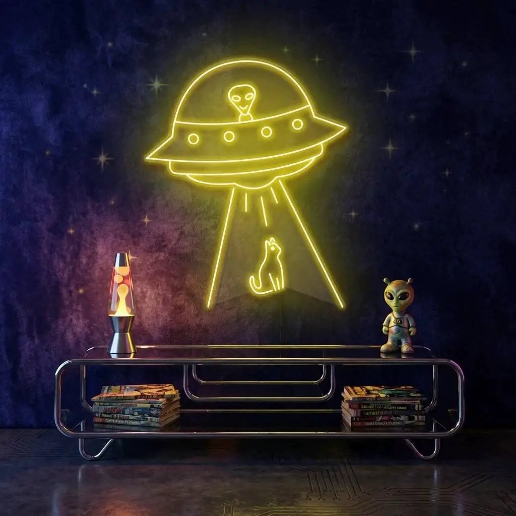 Alien Spaceship Led Neon Sign Light – Yellow – view 50
