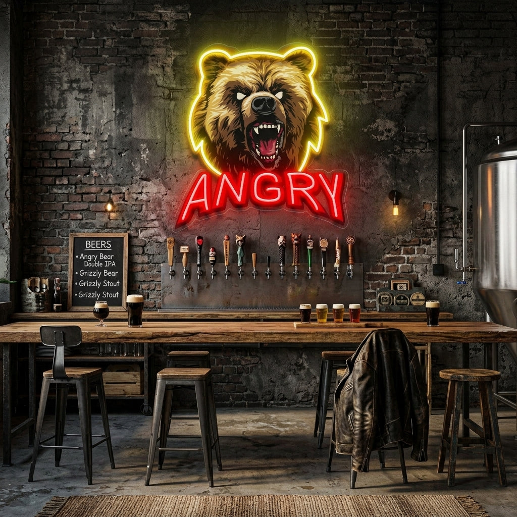 Angry Bear LED Neon Sign Light Pop Art