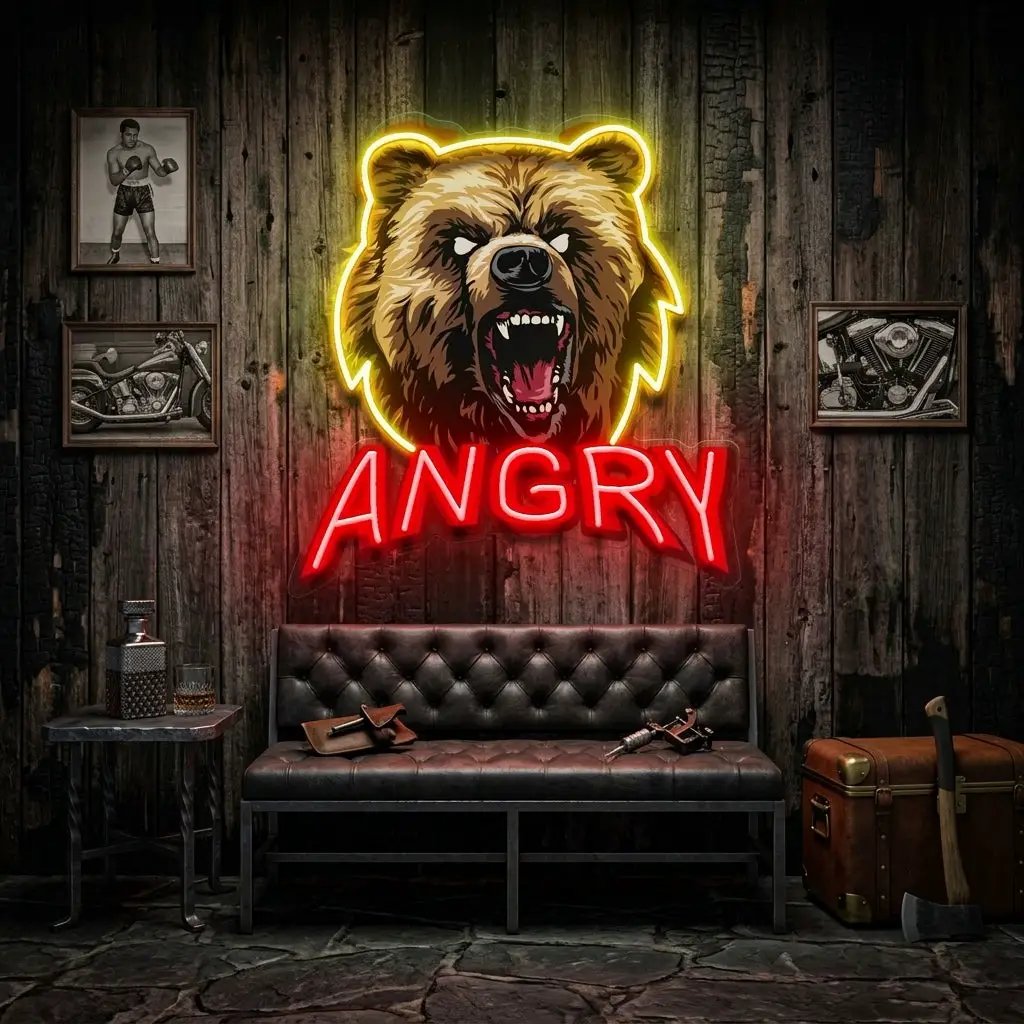 Angry Bear LED Neon Sign Light Pop Art