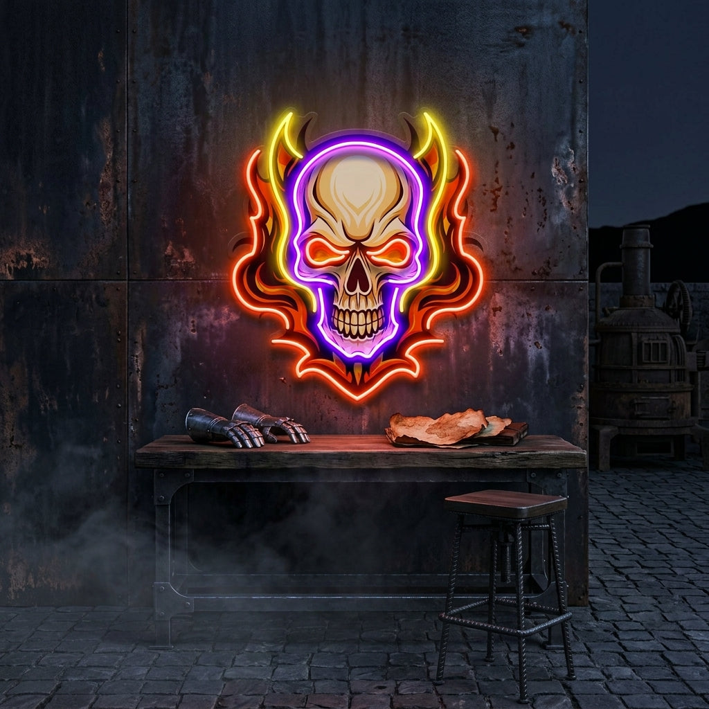 Angry Fire Skull LED Neon Sign Light Pop Art