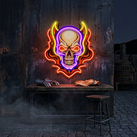 Angry Fire Skull LED Neon Sign Light Pop Art