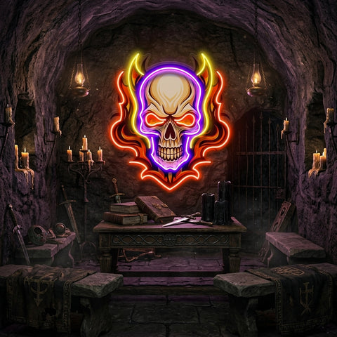 Angry Fire Skull LED Neon Sign Light Pop Art
