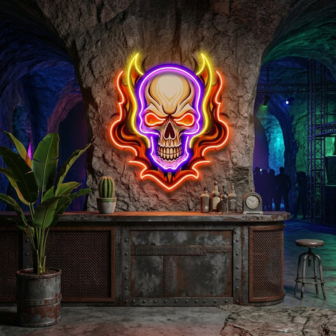 Angry Fire Skull LED Neon Sign Light Pop Art