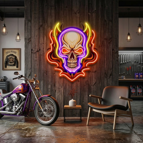 Angry Fire Skull LED Neon Sign Light Pop Art