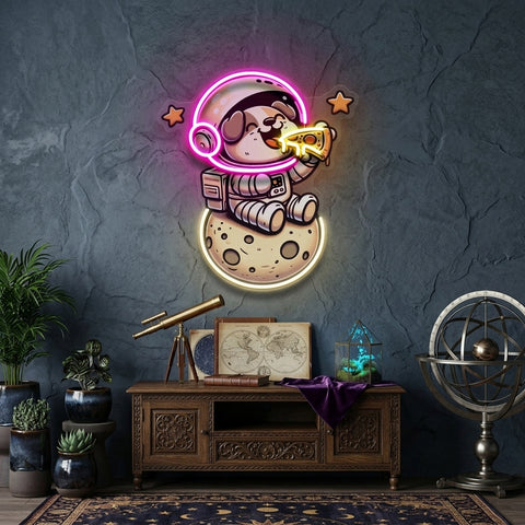 Astrodog Eat Pizza LED Neon Sign Light Pop Art