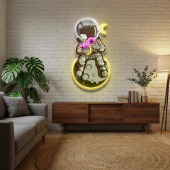 Astronaut With Donut And Coffee On Moon Artwork Led Neon Sign Light